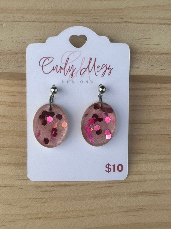 Blush Hexagon Confetti Oval Drop Earrings