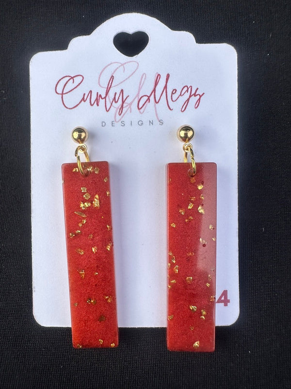 Crimson Gold Flake Bar Drop Earrings