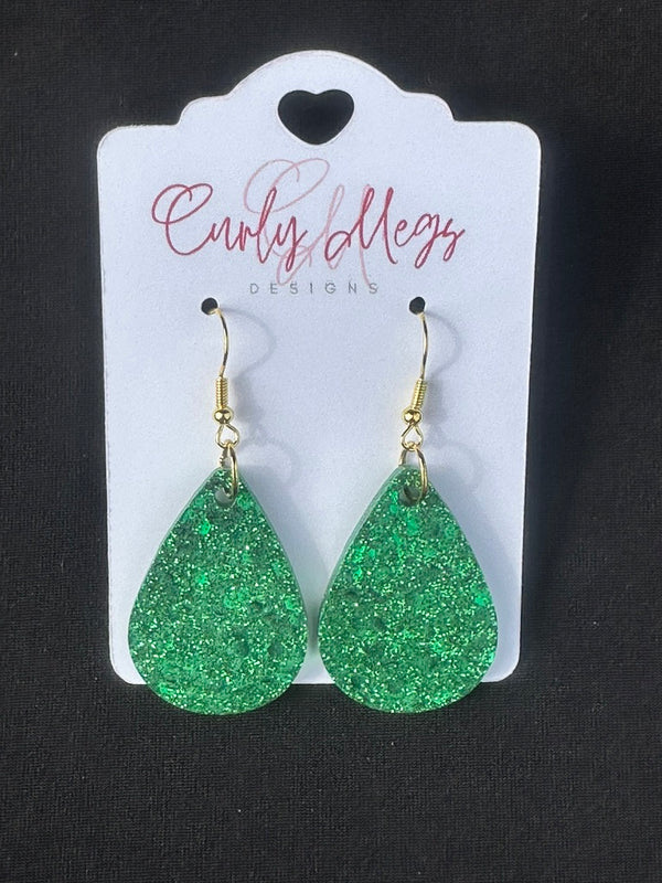 Emerald Glitter Teardrop Earrings