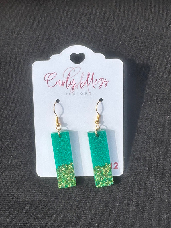 Emerald to Lime Ombre Bar Drop Earrings
