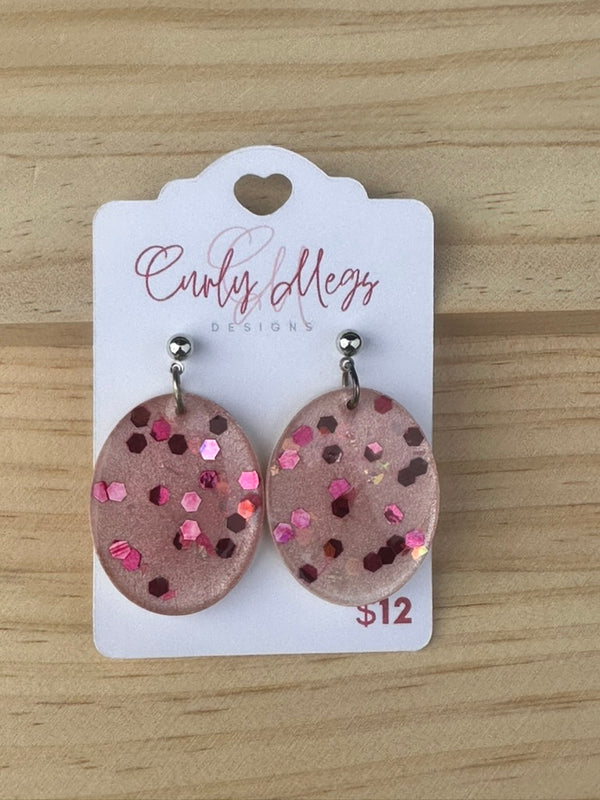Medium Blush Hexagon Confetti Oval Drop Earrings