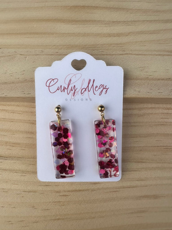 Pink Confetti Bar Drop Earrings