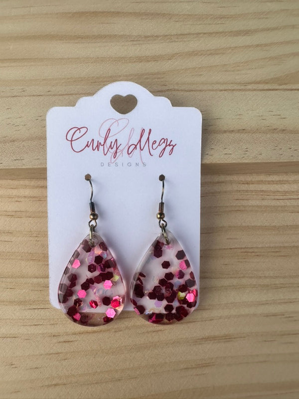 Pink Hexagon Confetti Teardrop Earrings