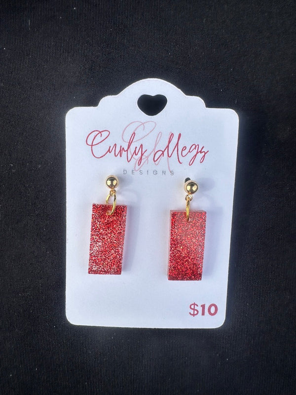 Red Glitter Mini Bar Drop Earrings