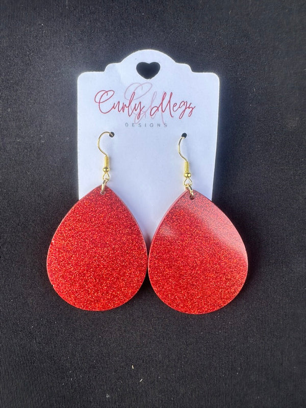 Red Glitter Teardrop Earrings