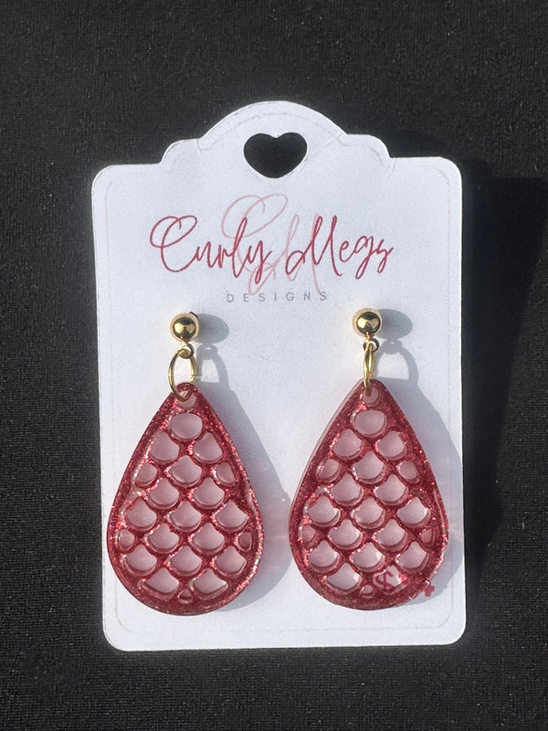 Red Mermaid Scale Teardrop Earrings