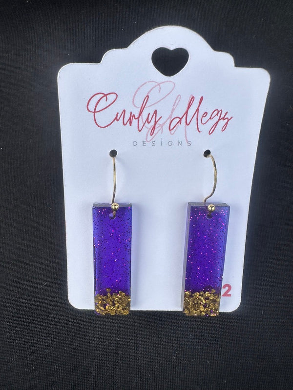Small Purple Galaxy Bar Drop Earrings